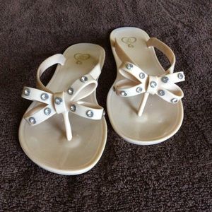Jelly Rhinestone Bow Flip Flop Thong Beach Waterproof Flat Sandals, Size 8